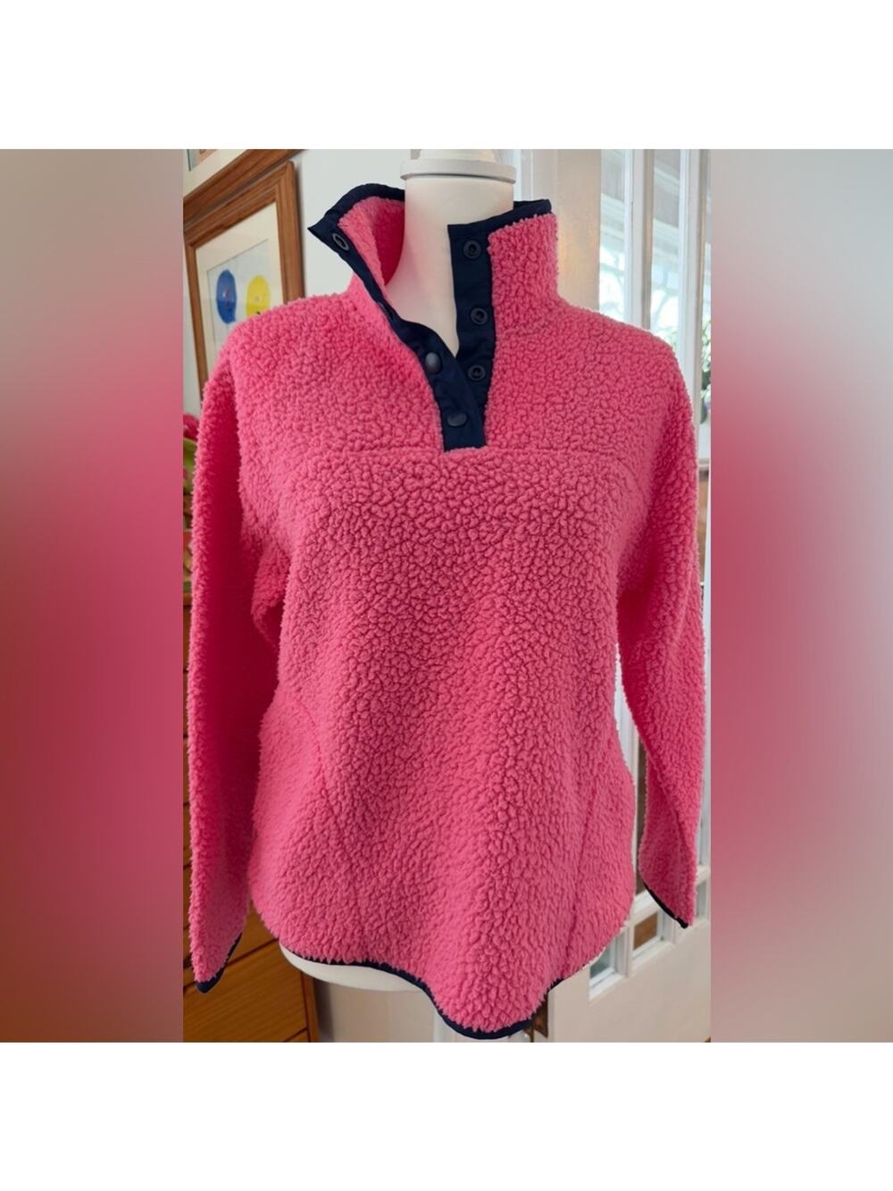 St. John's Bay Pink Sweatshirt pullover Sherpa quarter 1/4 zip Size Small
